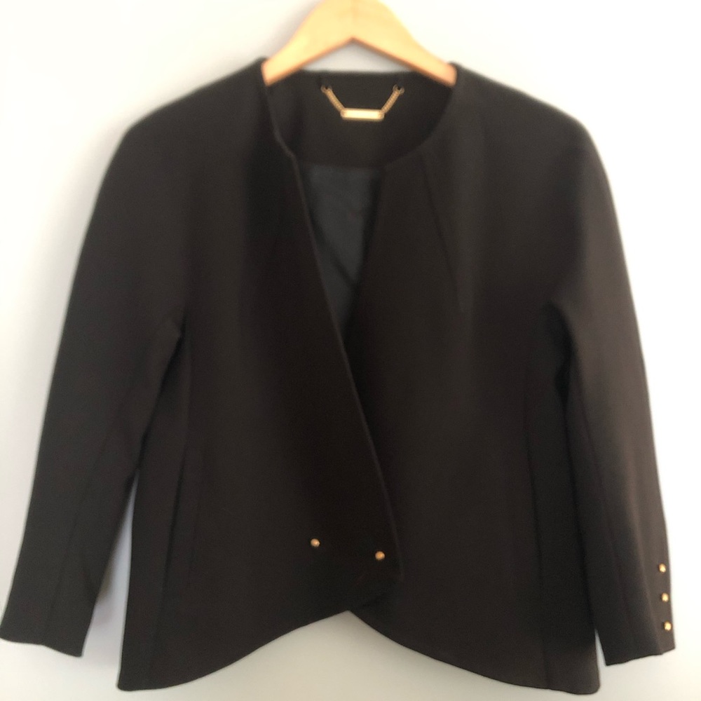 Trina Turk Collarless Blazer -Black, Brass buttons